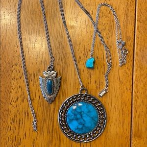 Set of 3 silver and turquoise necklaces